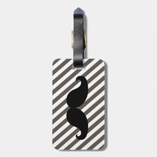 FUNNY MUSTACHE BAGAGELABEL | TAUPE STRIPES (Achterkant verticaal)
