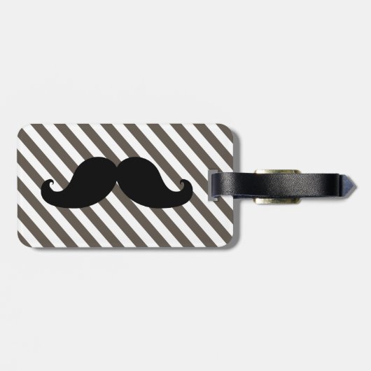 FUNNY MUSTACHE BAGAGELABEL | TAUPE STRIPES (Achterkant horizontaal)