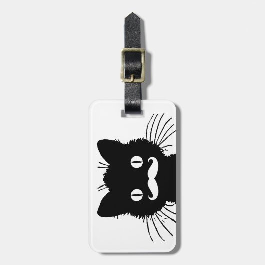 FUNNY MUSTACHE, BLACK CAT BAGAGELABEL (Voorkant verticaal)