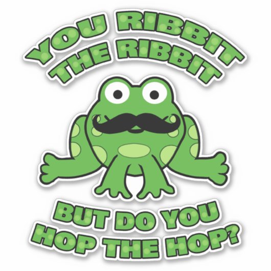 Funny Mustache Cartoon Frog Sticker (Voorkant)