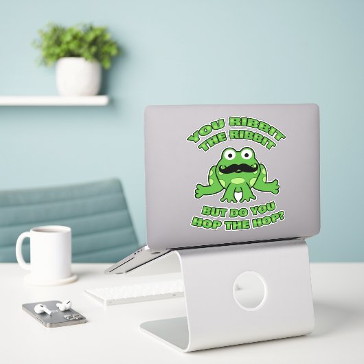 Funny Mustache Cartoon Frog Sticker (Laptop op bureau)