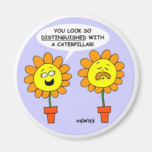 Funny Mustache Cartoon Round Magnet (Voorkant)