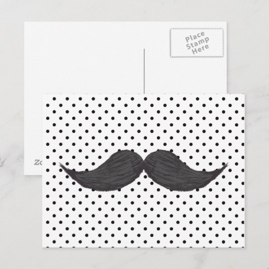 Funny Mustache Drawing and Black Polka Dots Briefkaart (Voorkant / Achterkant)