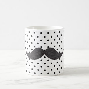 Funny Mustache Drawing and Black Polka Dots Koffiemok