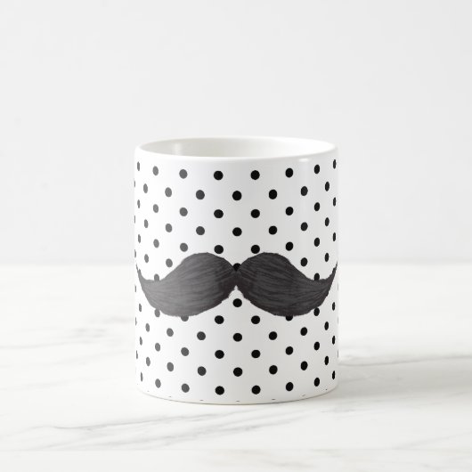 Funny Mustache Drawing and Black Polka Dots Koffiemok (Center)