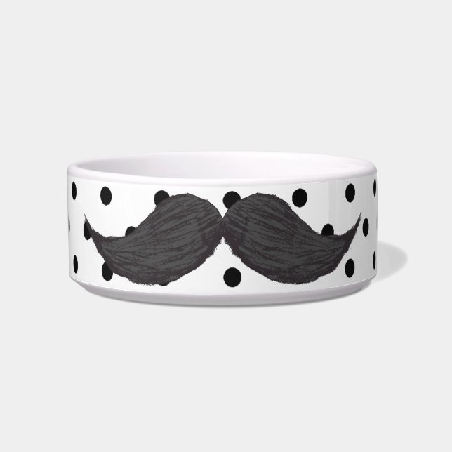 Funny Mustache Drawing and Black Polka Dots Voerbakje (Voorkant)