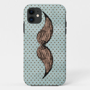 Funny Mustache Drawing and Brown Polka Dots iPhone 11 Hoesje