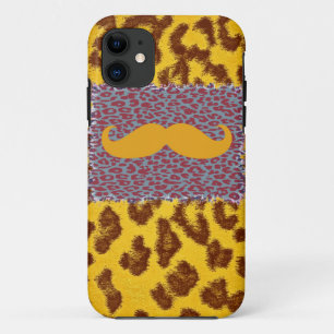 Funny Mustache en Leopard Print iPhone 11 Hoesje