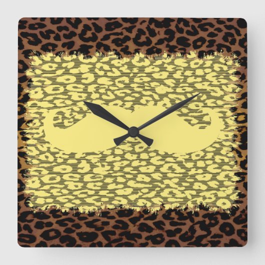 Funny Mustache en leopard print Vierkante Klok (Voorkant)