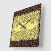Funny Mustache en leopard print Vierkante Klok (Hoek)