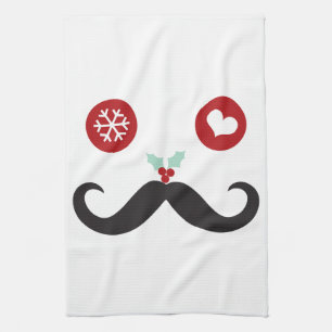 Funny Mustache Face Holiday Hand Towel Theedoek
