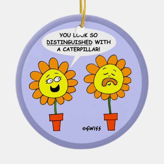 Funny Mustache Flower Cartoon Kerstmis Keramisch Ornament (Voorkant)