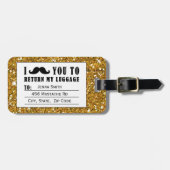 Funny Mustache Gold Glitter Bagagelabel (Voorkant horizontaal)