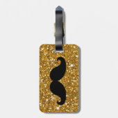 Funny Mustache Gold Glitter Bagagelabel (Achterkant verticaal)