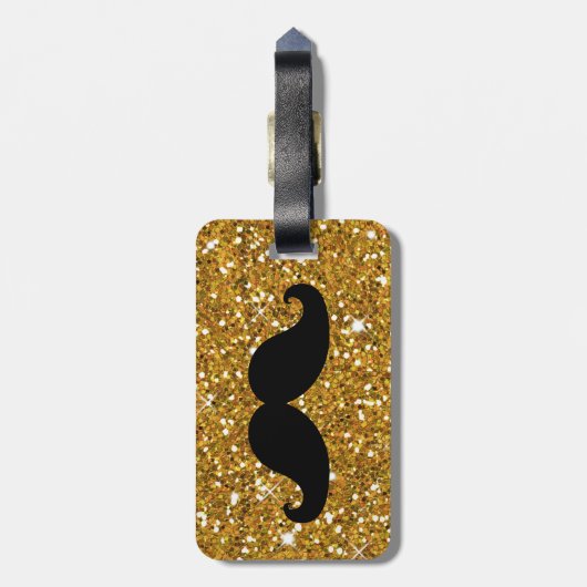 Funny Mustache Gold Glitter Bagagelabel (Achterkant verticaal)