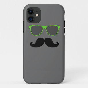 FUNNY MUSTACHE GREEN SUNGLASSEN iPhone 11 HOESJE