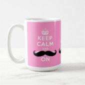 Funny Mustache Kalm houden en doorgaan | PINK Koffiemok (Links)