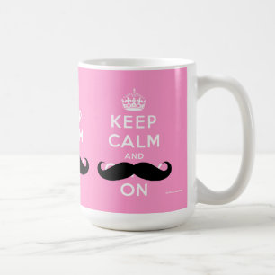 Funny Mustache Kalm houden en doorgaan   PINK Koffiemok