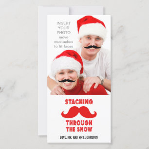 Funny Mustache-kerstfotokaart Feestdagenkaart