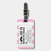 FUNNY MUSTACHE LUGGAGE GIRLY PINK STRIPES BAGAGELABEL (Voorkant verticaal)