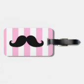 FUNNY MUSTACHE LUGGAGE GIRLY PINK STRIPES BAGAGELABEL (Achterkant horizontaal)