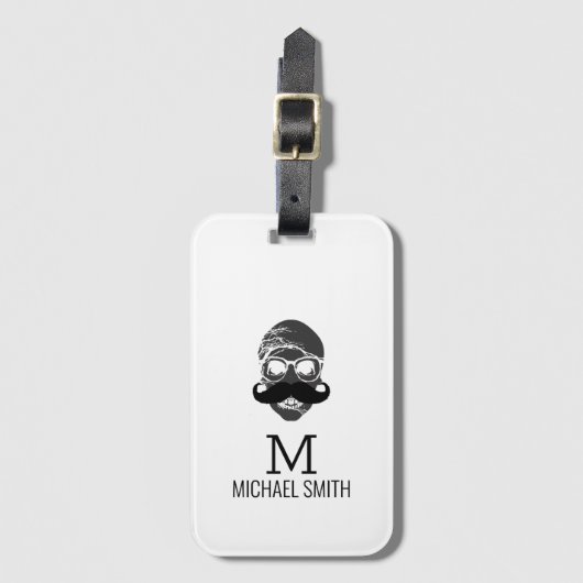 Funny Mustache Monogram #2 Bagagelabel (Voorkant (verticaal))