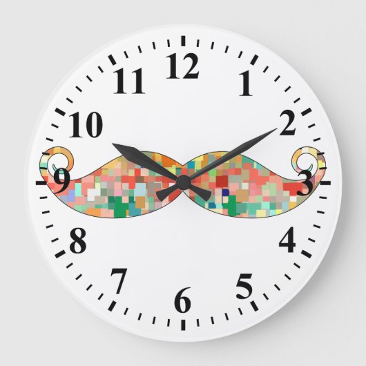 Funny Mustache Mosaic Pattern Grote Klok (Voorkant)