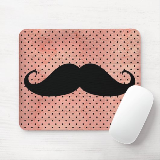 Funny mustache op Cute Pink Dot Background Muismat (Met muis)