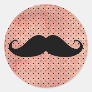 Funny mustache op Cute Pink Dot Background Ronde Sticker