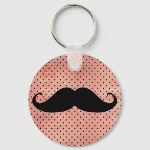 Funny mustache op Cute Pink Dot Background Sleutelhanger
