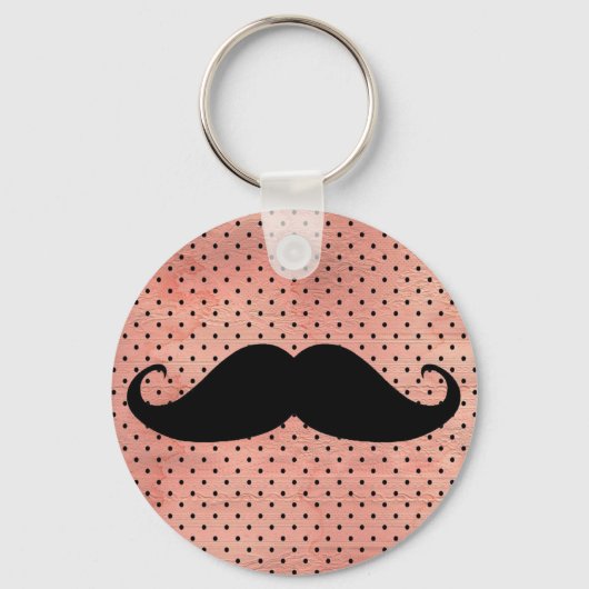 Funny mustache op Cute Pink Dot Background Sleutelhanger (Voorkant)