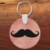 Funny mustache op Cute Pink Dot Background Sleutelhanger (Voorkant)