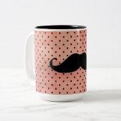 Funny mustache op Cute Pink Dot Background Tweekleurige Koffiemok (Voorkant links)