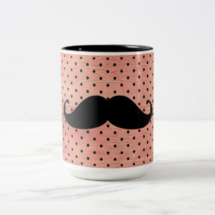 Funny mustache op Cute Pink Dot Background Tweekleurige Koffiemok