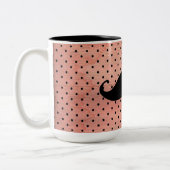 Funny mustache op Cute Pink Dot Background Tweekleurige Koffiemok (Links)