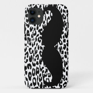 Funny Mustache op de luipaard (zwart-wit) iPhone 11 Hoesje