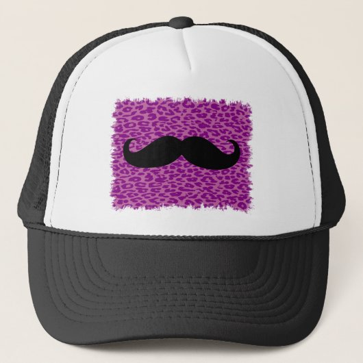 Funny Mustache op Leopard Print Trucker Pet (Voorkant)