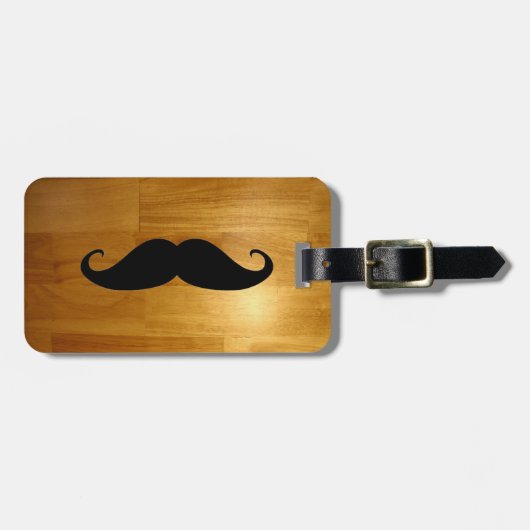 Funny Mustache over Shiny Wood Texture Background Bagagelabel (Voorkant horizontaal)