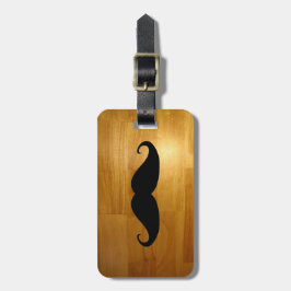 Funny Mustache over Shiny Wood Texture Background Bagagelabel