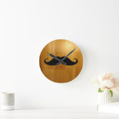 Funny Mustache over Shiny Wood Texture Background Ronde Klok (Huis)