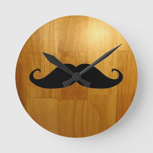 Funny Mustache over Shiny Wood Texture Background Ronde Klok (Voorkant)