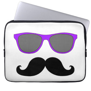 Funny Mustache, Paarse zonnebril laptophoes Laptop Sleeve