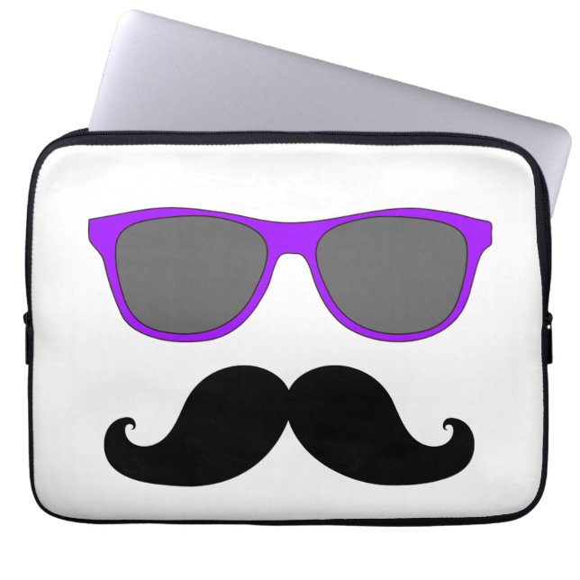 Funny Mustache, Paarse zonnebril laptophoes Laptop Sleeve (Voorkant)