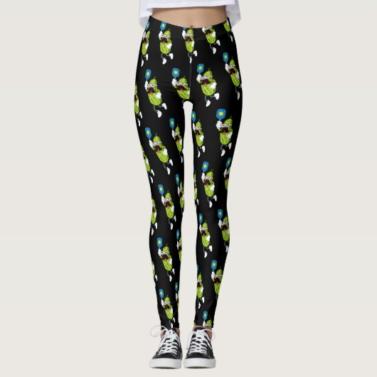 Funny Mustache Pickle die Pickleball Black speelt Leggings (Voorkant)