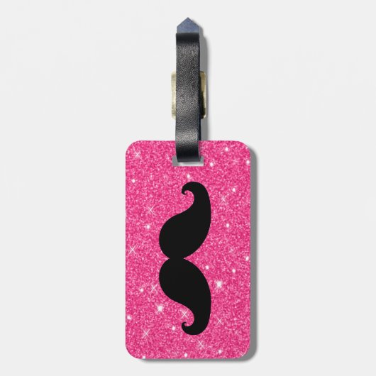 Funny Mustache Pink Glitter Bagagelabel (Achterkant verticaal)