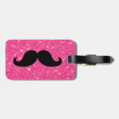 Funny Mustache Pink Glitter Bagagelabel (Achterkant horizontaal)