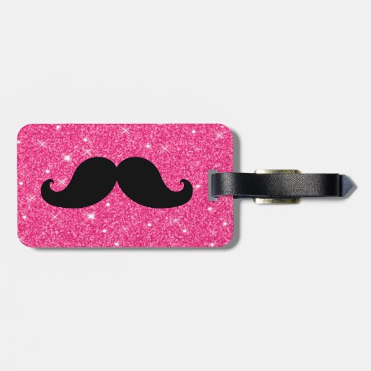 Funny Mustache Pink Glitter Bagagelabel (Achterkant horizontaal)