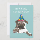 Funny Mustache Pug Birthday Party Invitation Kaart (Voorkant)