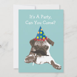 Funny Mustache Pug Birthday Party Invitation Kaart