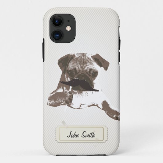 Funny Mustache Pug Custom Name iPhone 5 Hoesje (Achterkant)